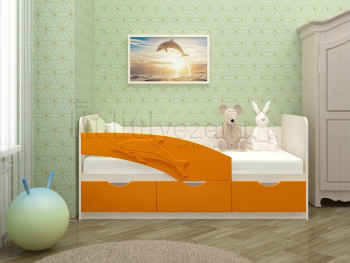 Дельфин-3 Кровать детская 3 ящика без ручек 1.6 Оранжевый глянец в Венгерово - vengerovo.mebel54.com | фото