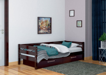 Кровать одинарная ГЛОРИЯ из массива сосны  900*2000 (Орех Тёмный) в Венгерово - vengerovo.mebel54.com | фото