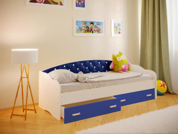 Кровать Софа-7 с мягкой спинкой со стразами (800х1900) Белый/Синий в Венгерово - vengerovo.mebel54.com | фото
