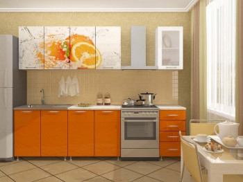 Кухонный гарнитур 2,0м Апельсин (Белый/Оранжевый металлик/Фотопечать апельсин) в Венгерово - vengerovo.mebel54.com | фото