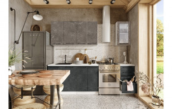 Кухонный гарнитур Нувель 1800мм белый/бетон коричневый/бетон черный в Венгерово - vengerovo.mebel54.com | фото