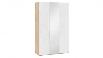 Шкаф комбинированный с 2 глухими и 1 зеркальной дверями правый «Эмбер» Яблоня Беллуно/Белый глянец в Венгерово - vengerovo.mebel54.com | фото