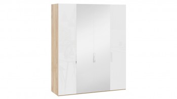 Шкаф комбинированный с 2 глухими и 2 зеркальными дверями «Эмбер» Яблоня Беллуно/Белый глянец в Венгерово - vengerovo.mebel54.com | фото