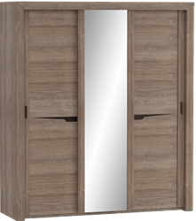 Шкаф трехдверный Соренто с раздвижными дверями Дуб стирлинг/Кофе структурный матовый в Венгерово - vengerovo.mebel54.com | фото